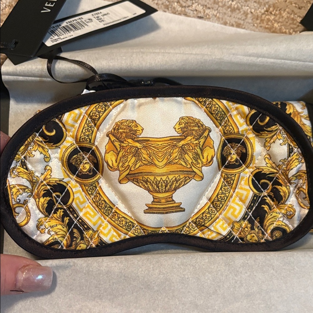 NIB- Versace Gold and Black Baroque Eye Mask Set(w/pouch), MSRP: $275